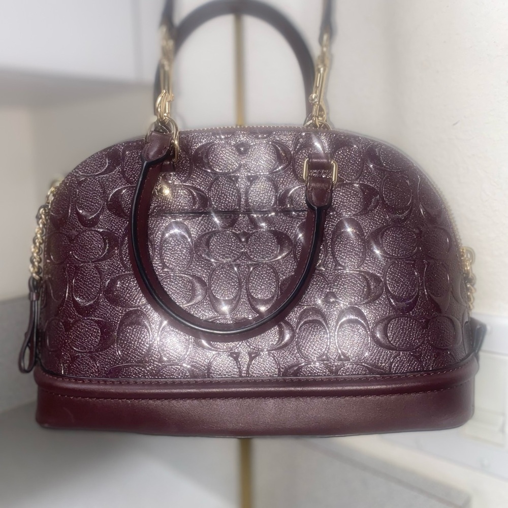 Coach Signature Debossed Patent Oxblood Mini Sierra Crossbody GUC - Picture 4 of 15
